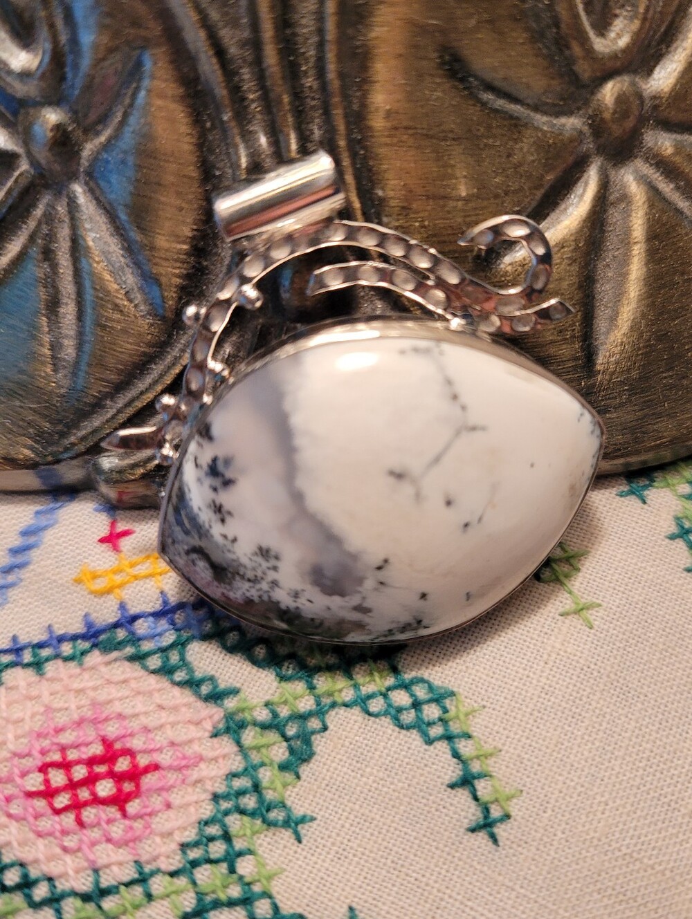 Dendritic Opal Teardrop Pendant- 925 Sterling Silver